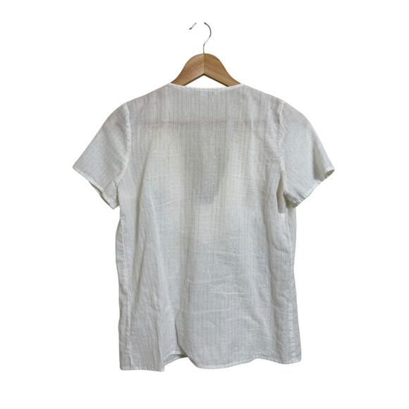 Corey Lynn Calter Women's Ivory Metallic Stripe Embroidered Blouse 6 - Picture 2 of 8